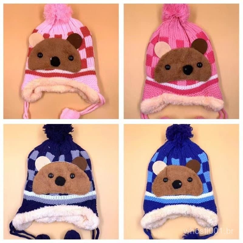 Touca Infantil Gorro Juvenil Com Pompom Toca de Criança Forrada de Pelinho de Lã menina e menino