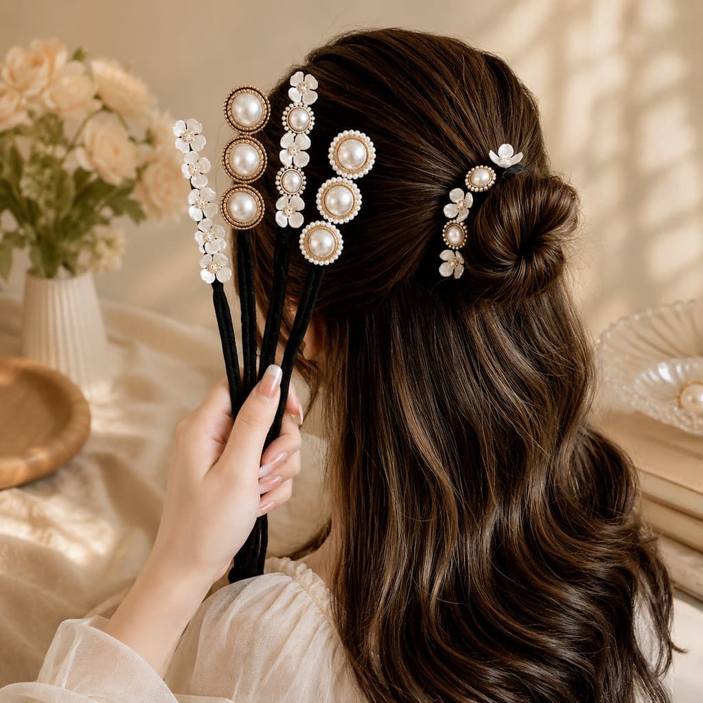 Kit Coque Francês Elegance | Faixa Trançada com Presilhas de Pérolas para Penteados Refinados---WYL