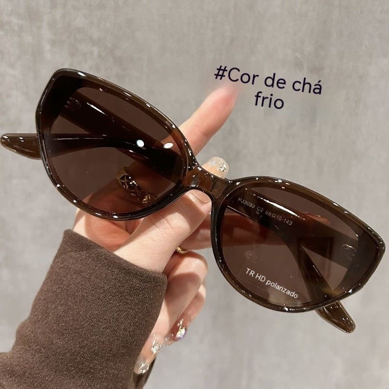 Óculos de Sol Femininos Coreanos TR Fashion Cat Eye HD Polarizados UV400 WXKU AAYP