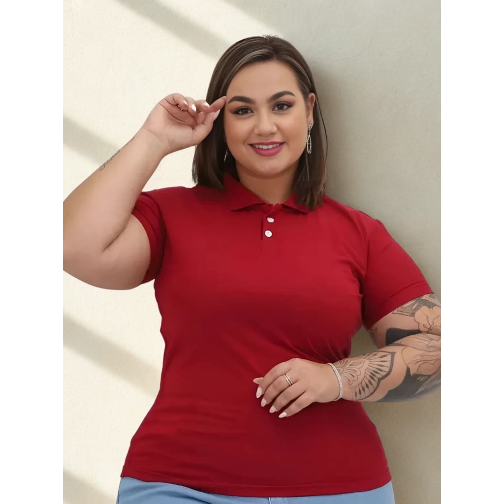Blusa gola polo babylook botão tshirt feminina plus size camiseta básica social casual pecuária