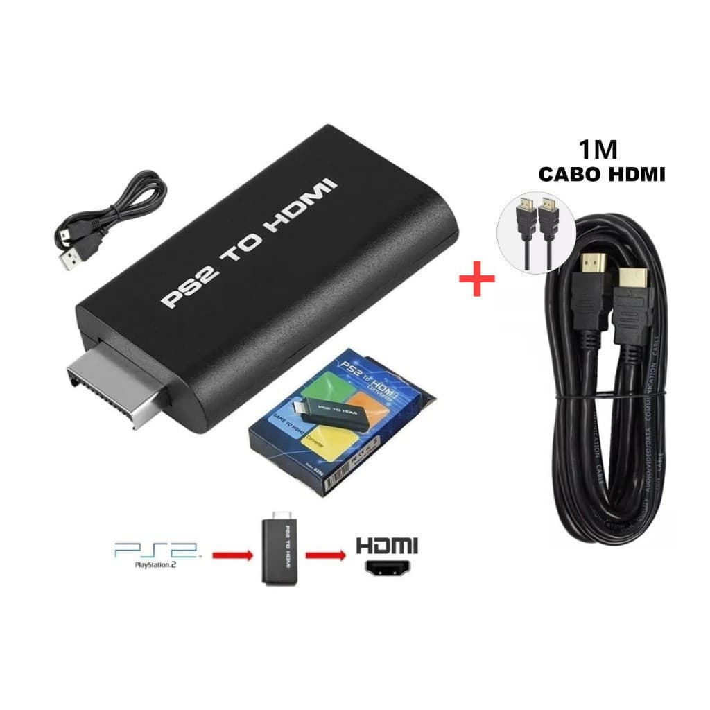 Adaptador Conversor Ps2 Áudio & Vídeo - AV Para Cabo Hdmi Com cabo HDMI 1 Metros.