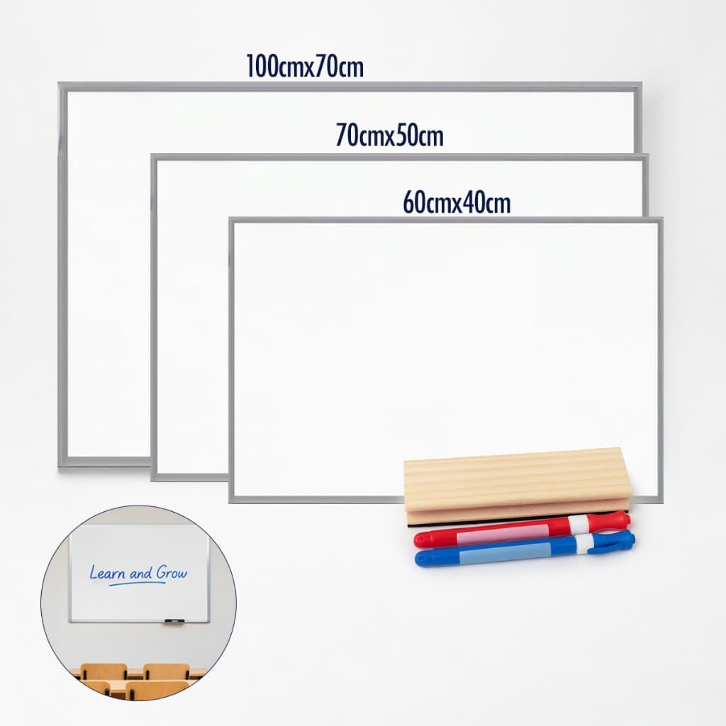 Lousa Quadro Branco 100x70 - 70x50 - 60x40 Moldura Alumínio  + Apagador e 3 Macadores