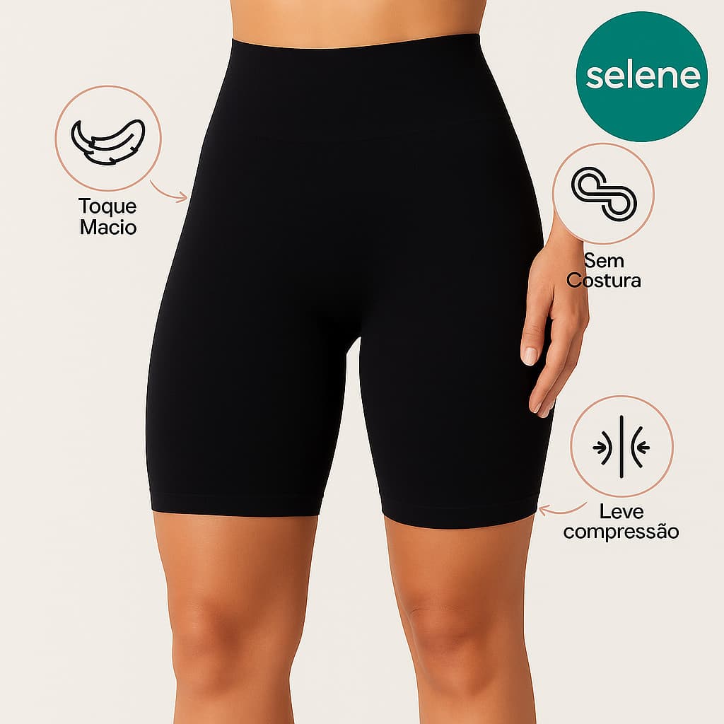 Bermuda Cintura Alta Selene Sem Costura Feminina Leve Compressão Conforto Fitness