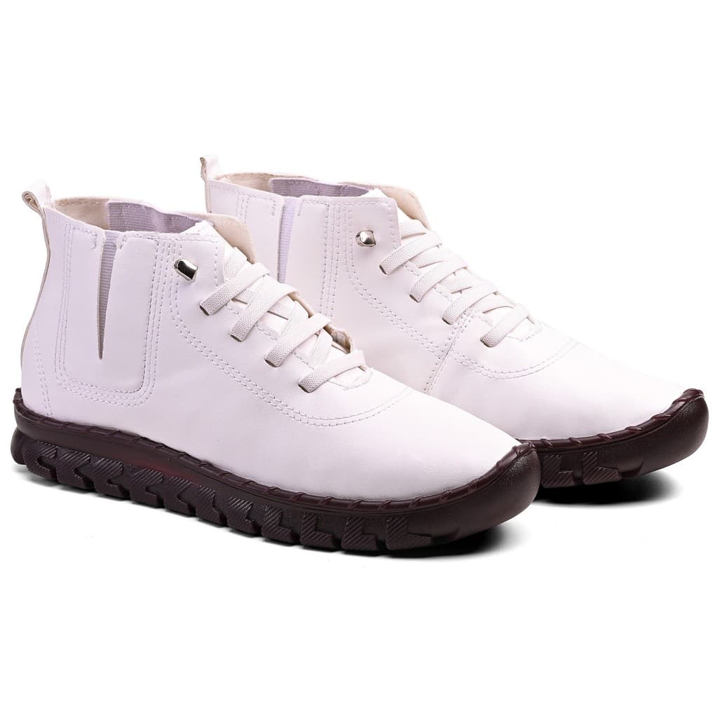 Bota Coturno Feminino Casual Macio Leve Confortável Com Cadarço Sola Reta Bota Feminina