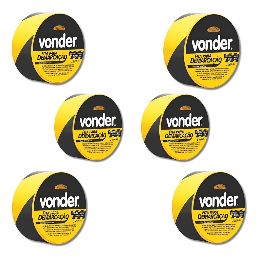Kit 6 Fitas Para Demarcação De Solo Adesiva 48mmx30m Zebrada - Vonder