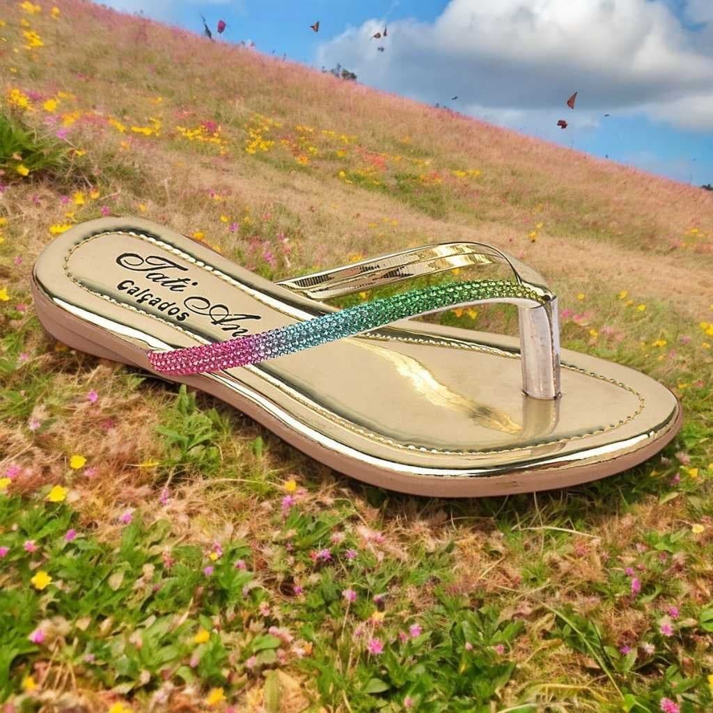 Rasteira Infantil Rasteirinha Colorida Casual Chinelo Strass Brilho Confortável Moda
