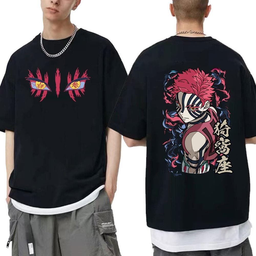 Camiseta Oversized Akaza Algodão 100% Camisa Anime Demon Slayer Look Street Cultura Pop Casual