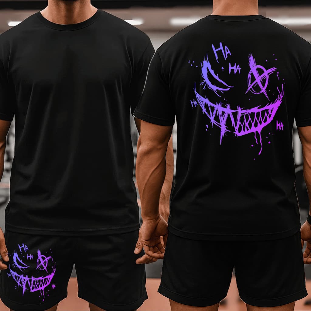 Conjunto Streetwear Smile Coringa Camiseta Camisa 100% Algodão + Short Mauricinho Tactel