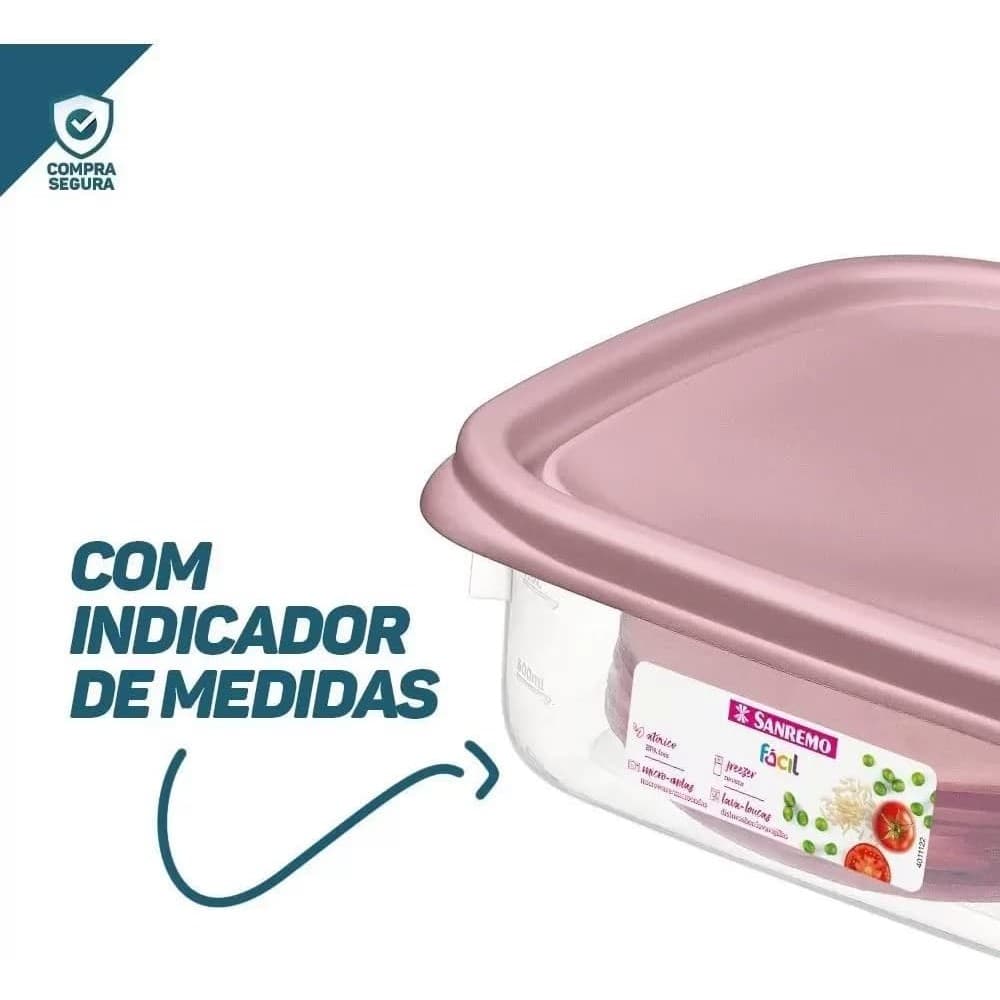 Kit 6 Vasilhas tapoer Sanremo pote com 785ml de capacidade