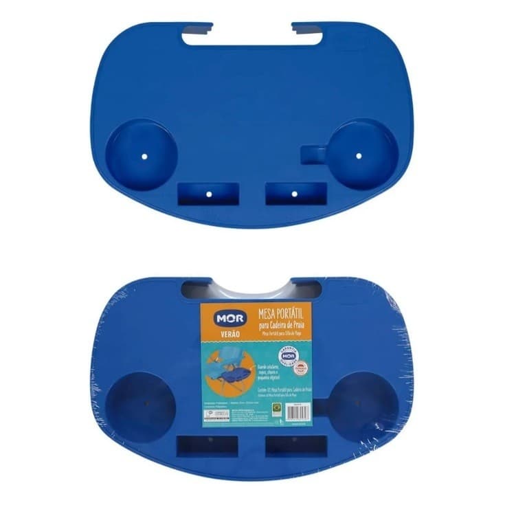 Kit 2 Mesa Portatil Para Cadeira De Praia Mesinha Suporte Copo Cor Azul
