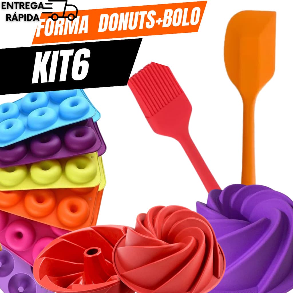 Kit Utensílios Silicone – Donuts, Forma Bolo, Espátula e Pincel – Praticidade na Cozinha