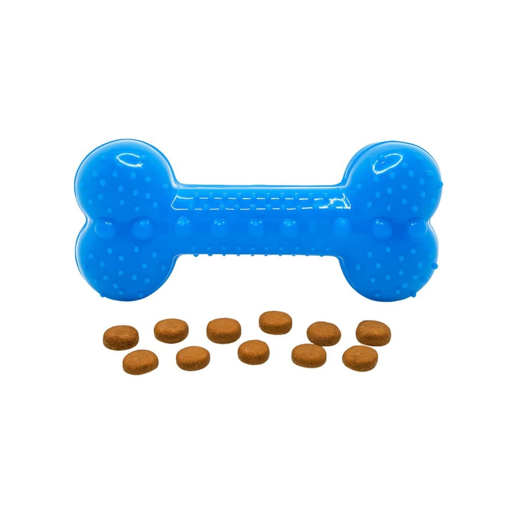 Osso para Cachorro com Petiscos Azul Neon Borracha Segura