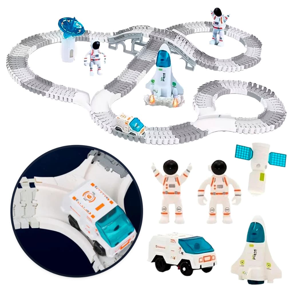 Pista De Corrida Espacial Foguete Astronauta 142 Peças + Carrinhos + Acessórios * Luz e Som