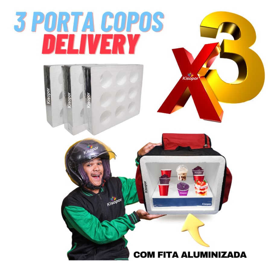 Kit 3 Porta Copos açai Isopor EPS Delivery Colmeia 9 copos motoboy bag moto