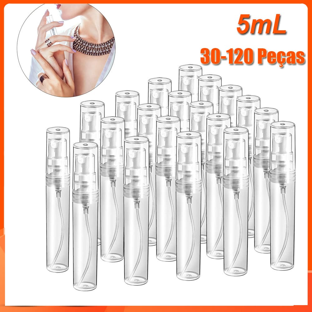 30/60/90 pçs Kit Frasco Spray  5ml Cilíndrico Resistente Pet Plástico Perfume Borrifador Cheirinho Vazio branco