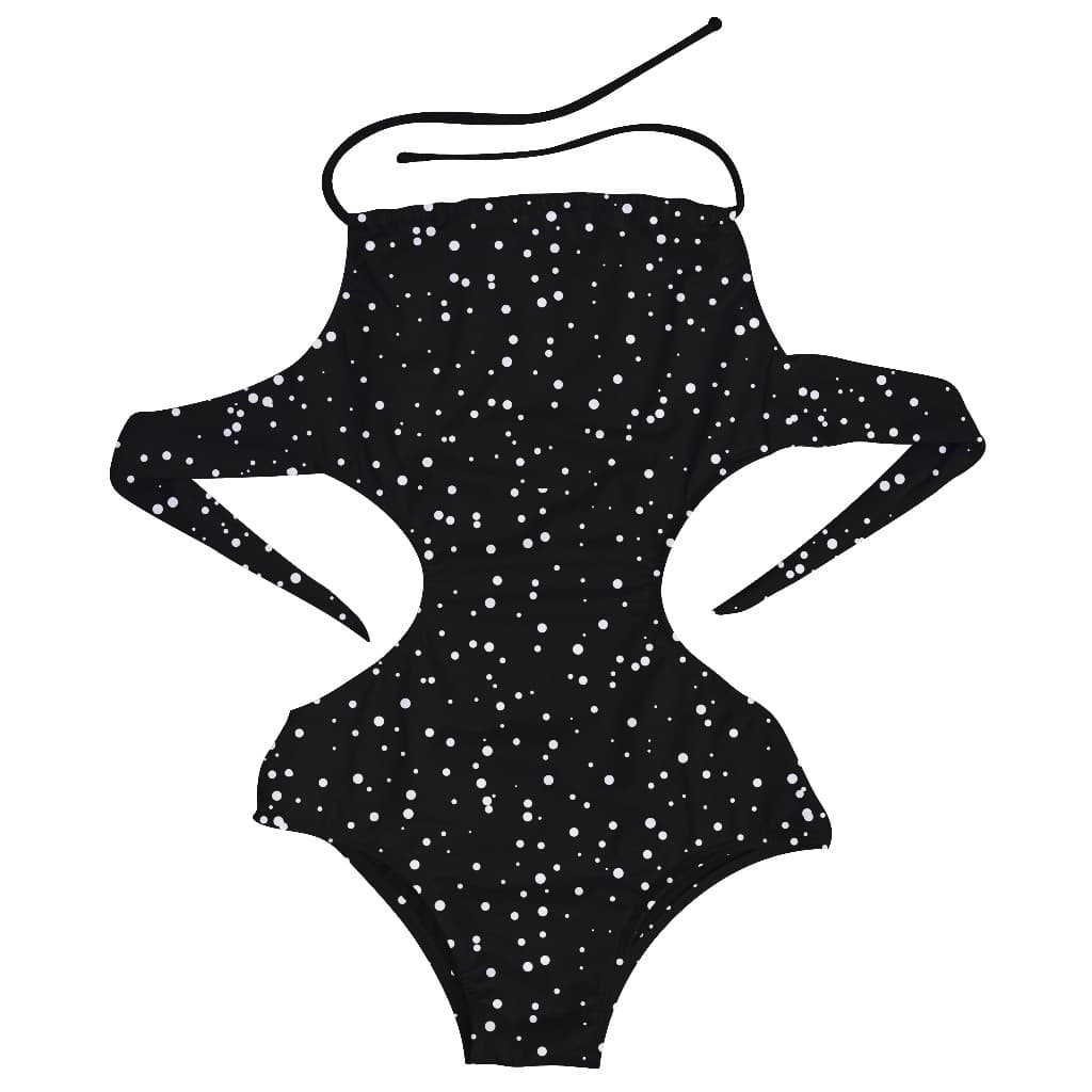 Maiô Infantil Preto com Bolinhas Brancas Estilo Clássico Proteção UV50 Praia Piscina