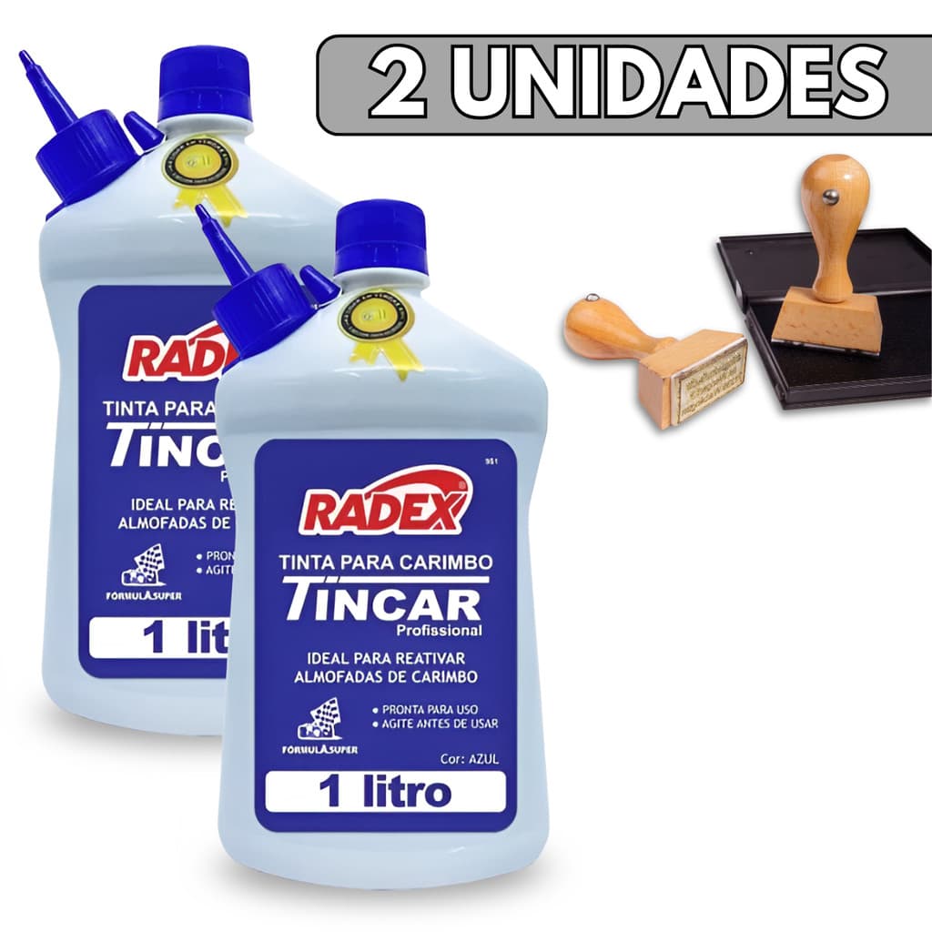 Tinta Para Carimbo 1 Litro Radex Alto Rendimento Refil Para Almofada De Carimbo - Escolha Seu Kit