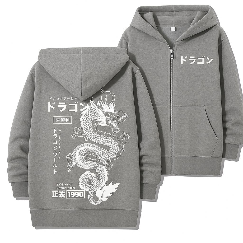 Moletom Ziper  Dragão Japonês Moda Asiática Estilo Oriental Streetwear