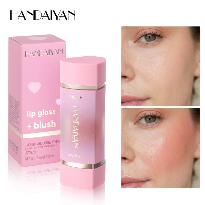 Handaiyan Blush Líquido de Longa Duração Fosco Blush Líquido de Duas Cabeças Fácil de Colorir Lábio Bochecha Dupla-