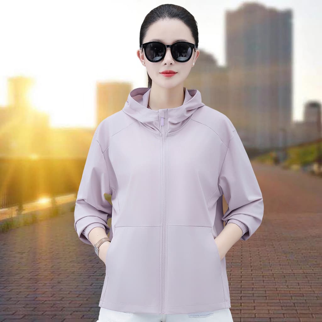 All-Match leve protetor solar roupas femininas com capuz zíper jaqueta solta estilo fino Anti-ultravioleta estilo curto