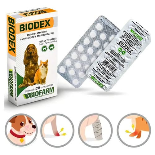 Biodex 20cp Antialérgico Anti-inflamatório Cães Gatos