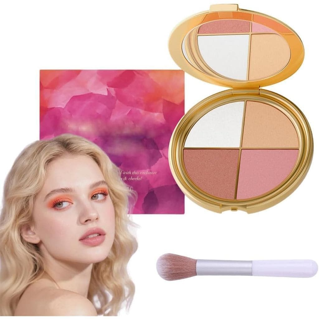 Paleta de Iluminador e Blush GlowjiuGlow de Uso Duplo, Paleta de Sombra e Blush com Brilho Metálico, Maquiagem com Sombr