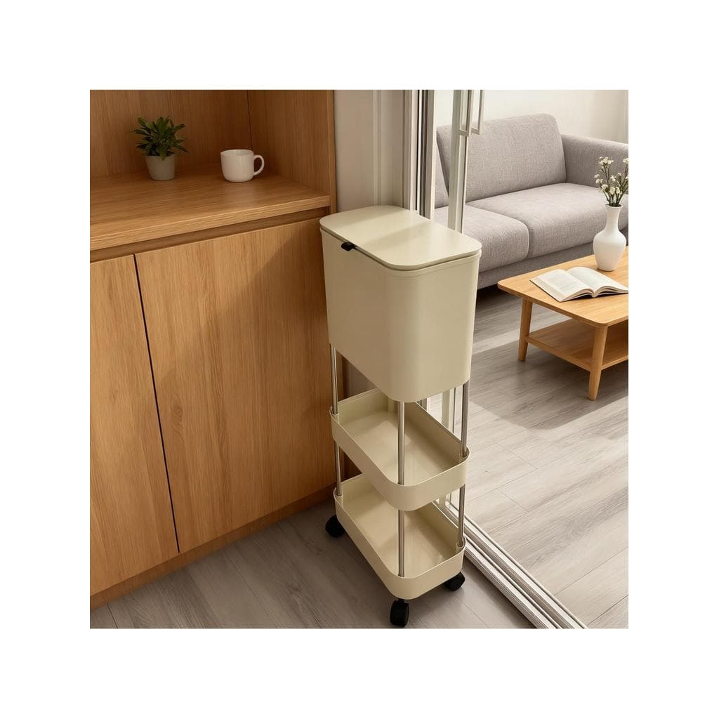 Lixeira de cozinha doméstica, novo estilo, roda removível aumentada, sem curvatura, dedicada, pé alto, grande Capac