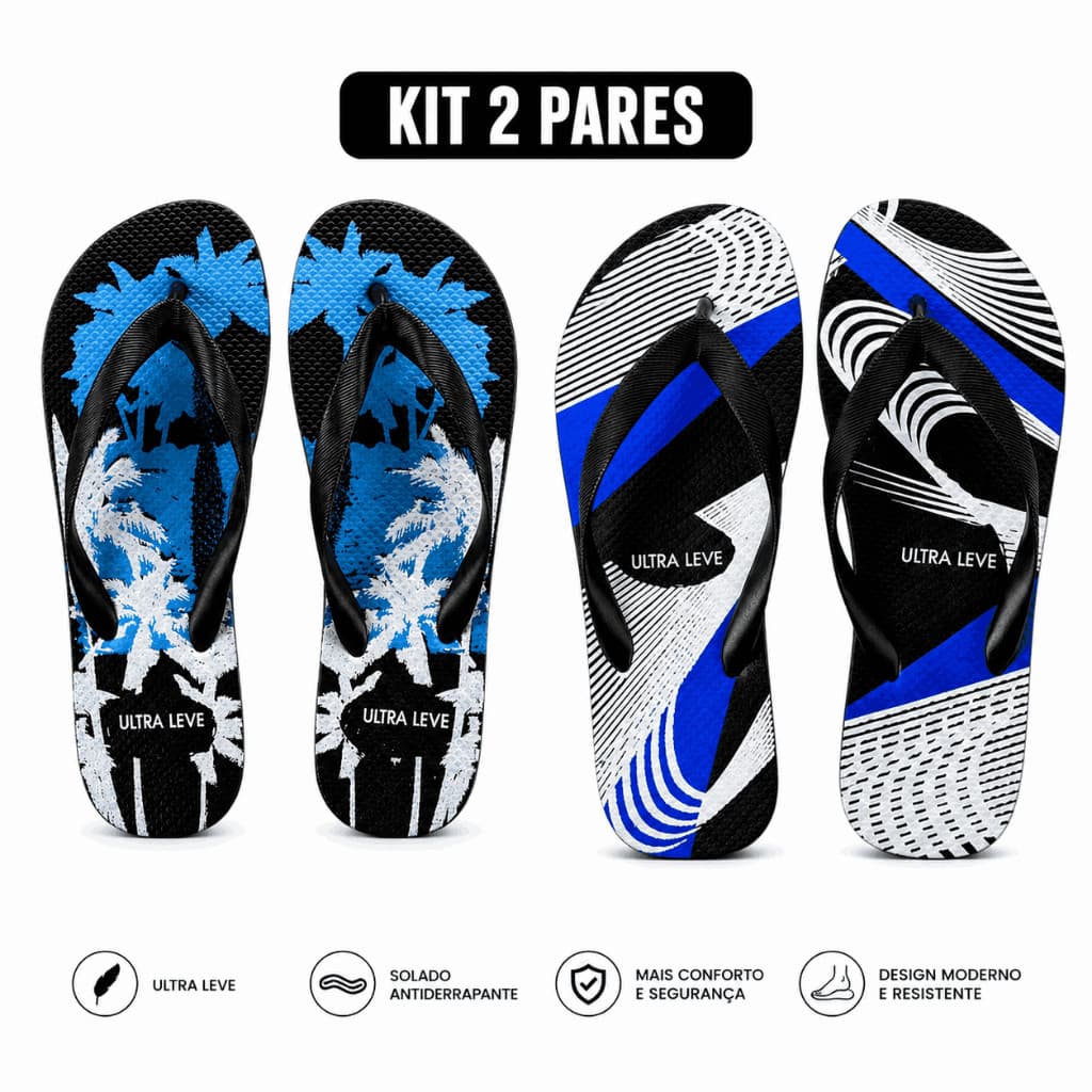Chinelo Masculino Macio Confortável Kit 2 Pares Casual Dia a Dia