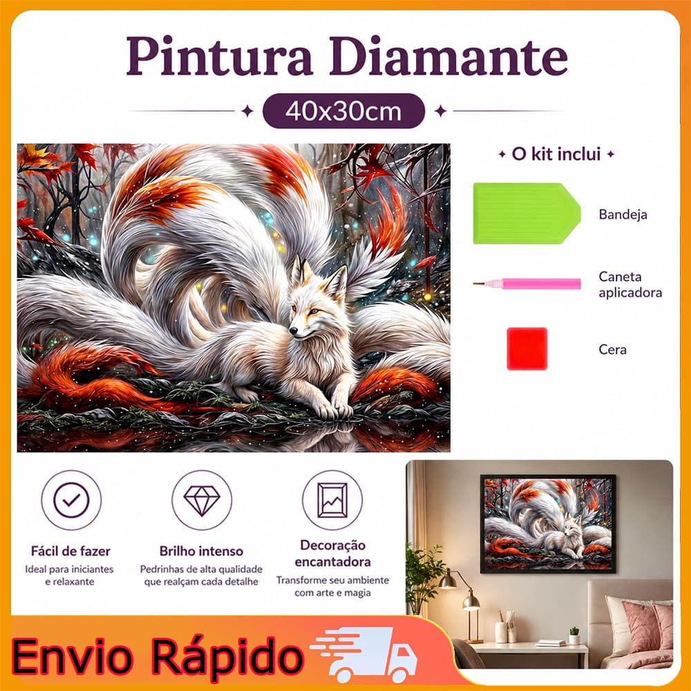 Conjunto de pintura de diamante quadrado White Fox 5d-40x30cm