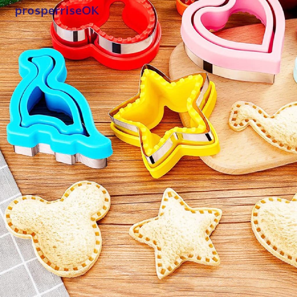 [newpros] Conjunto De Cortador De Sanduíche Para Crianças Dinossauro Animal Estrela Coração Molde De Pão De Aço Inoxidáv