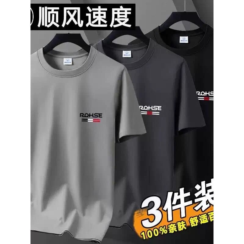 Camiseta masculina de manga curta de seda gelo verão solto em torno do pescoço carta impressão estilo esportivo verão re