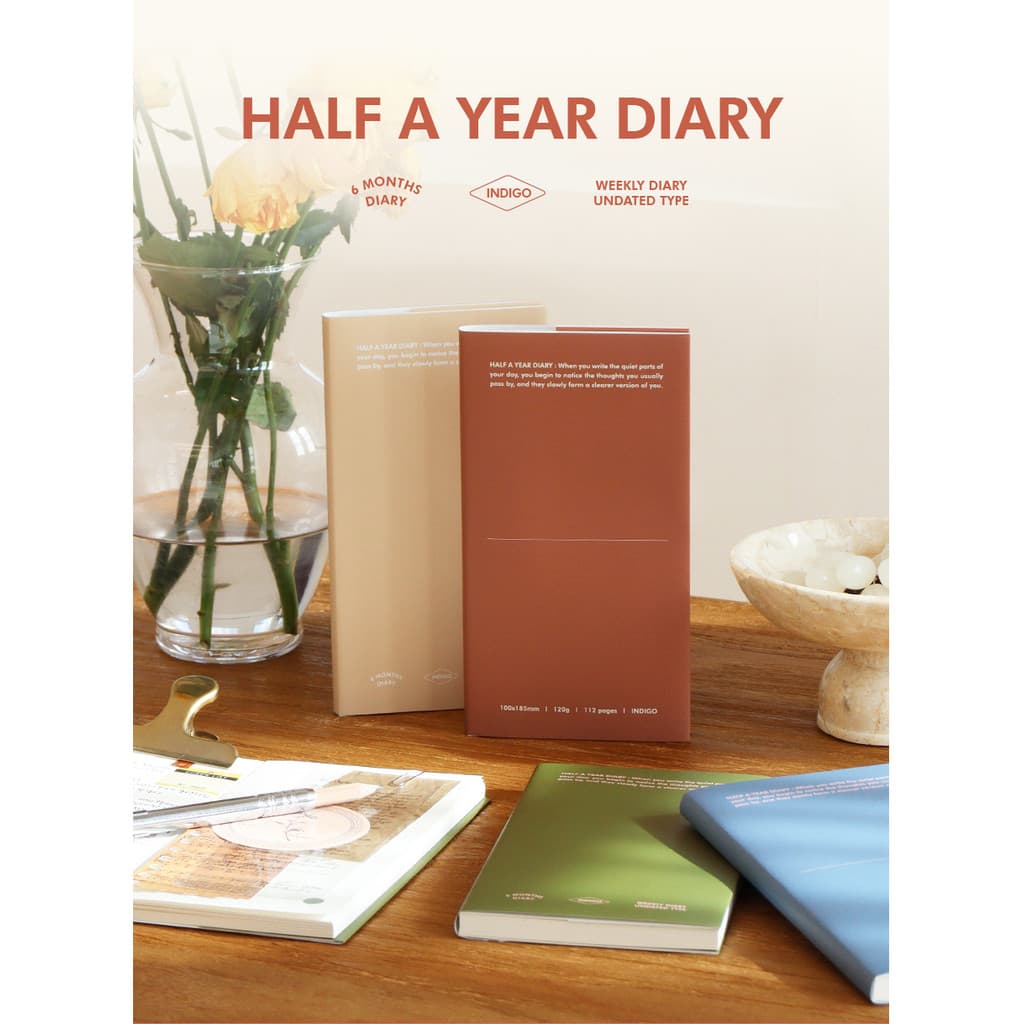 Coreia coreia índigo simples portátil 6 meses calendário perpétuo agenda livro plano semanal manga de borracha caderno b