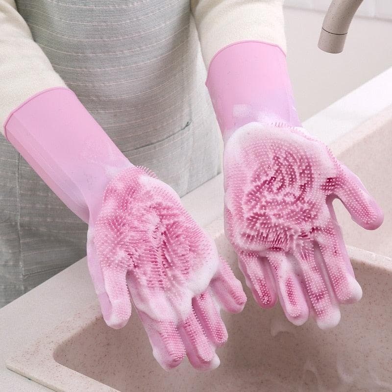 Par De Luvas Mágicas Silicone Cerdas Macias Limpeza Cozinha Banheiro E Lavar Louças