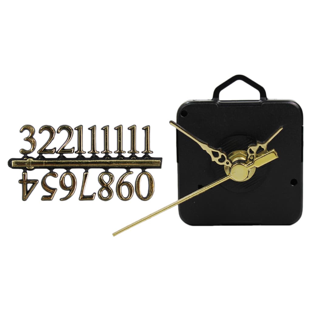 Conjunto 5 Mecanismos Relógio Parede Pino Curto 13mm + Números E Ponteiros Dourado P Artesanato