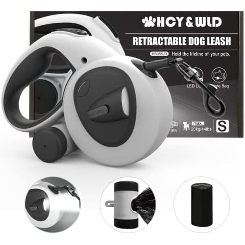 HCY & amp ; WLD Upgrade Trela Retrátil Para Cães 4 Em 1 Com Luz LED Dispensador Sacos De Cocô , De Cachorro Resistente D