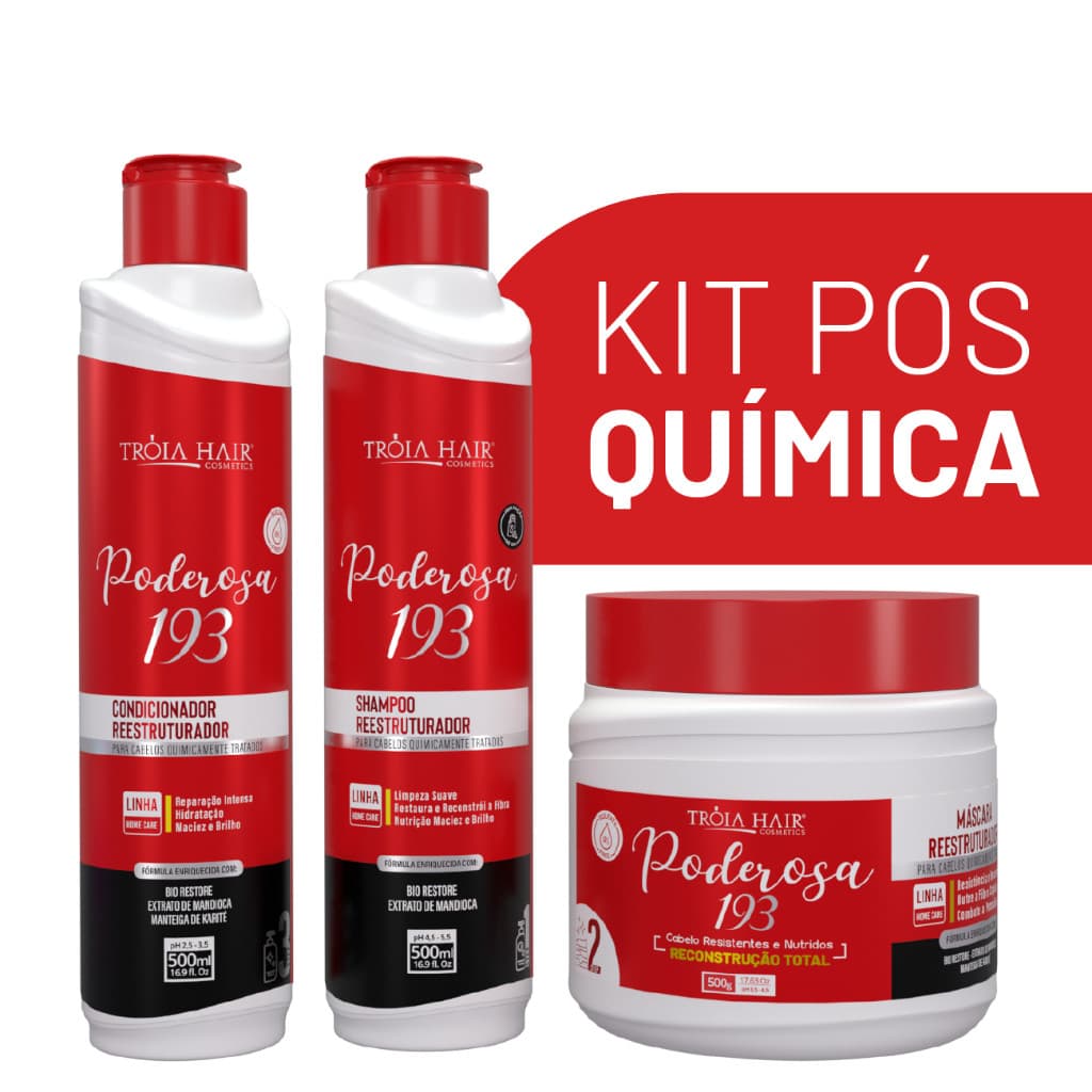 Kit Poderosa 1.9.3 Tróia Hair – Tratamento Pós-Química com Bio Restore e Karité