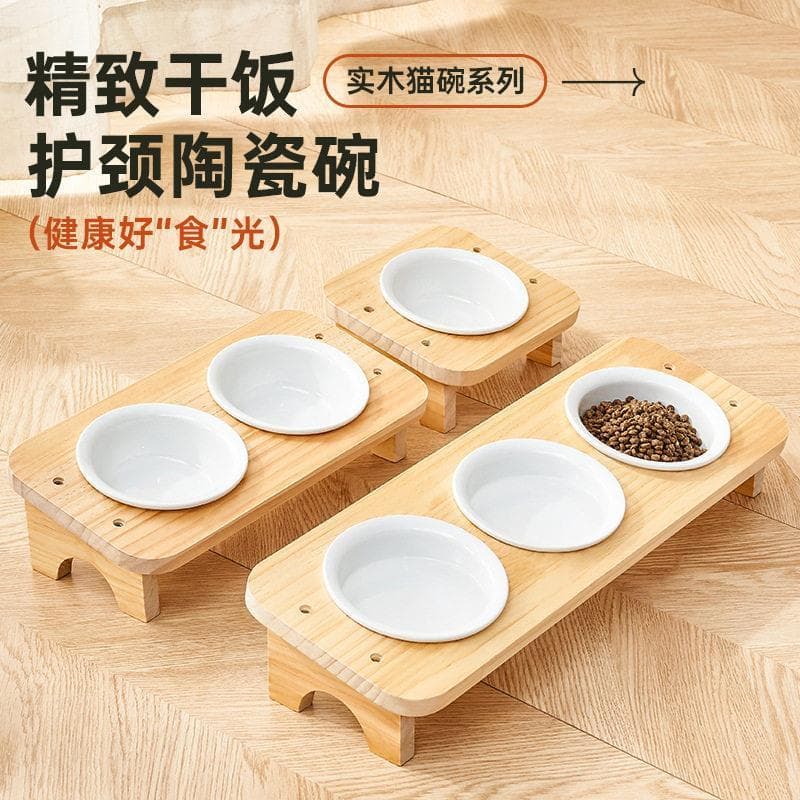 Tigela de cerâmica para gatos, tigela de arroz para família de vários gatos, tigela Anti-derrubamento, três tigelas, uma