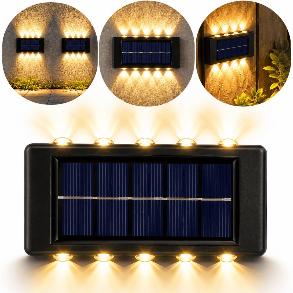 Kit Arandela Solar De Parede 10 Leds Luminaria Externa Sem Fio Prova D Agua Decorativa Jardim
