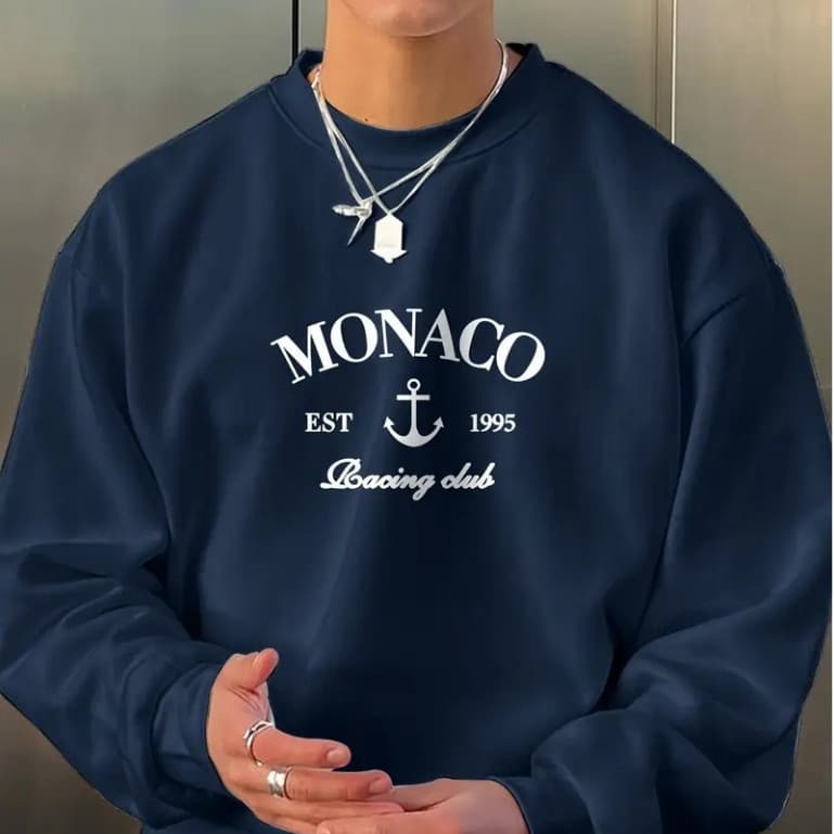 Moletom Careca Monaco Est 1995 Racing Club Gola Redonda Unissex Blusa De Frio Básico Casaco Flanelado Algodão