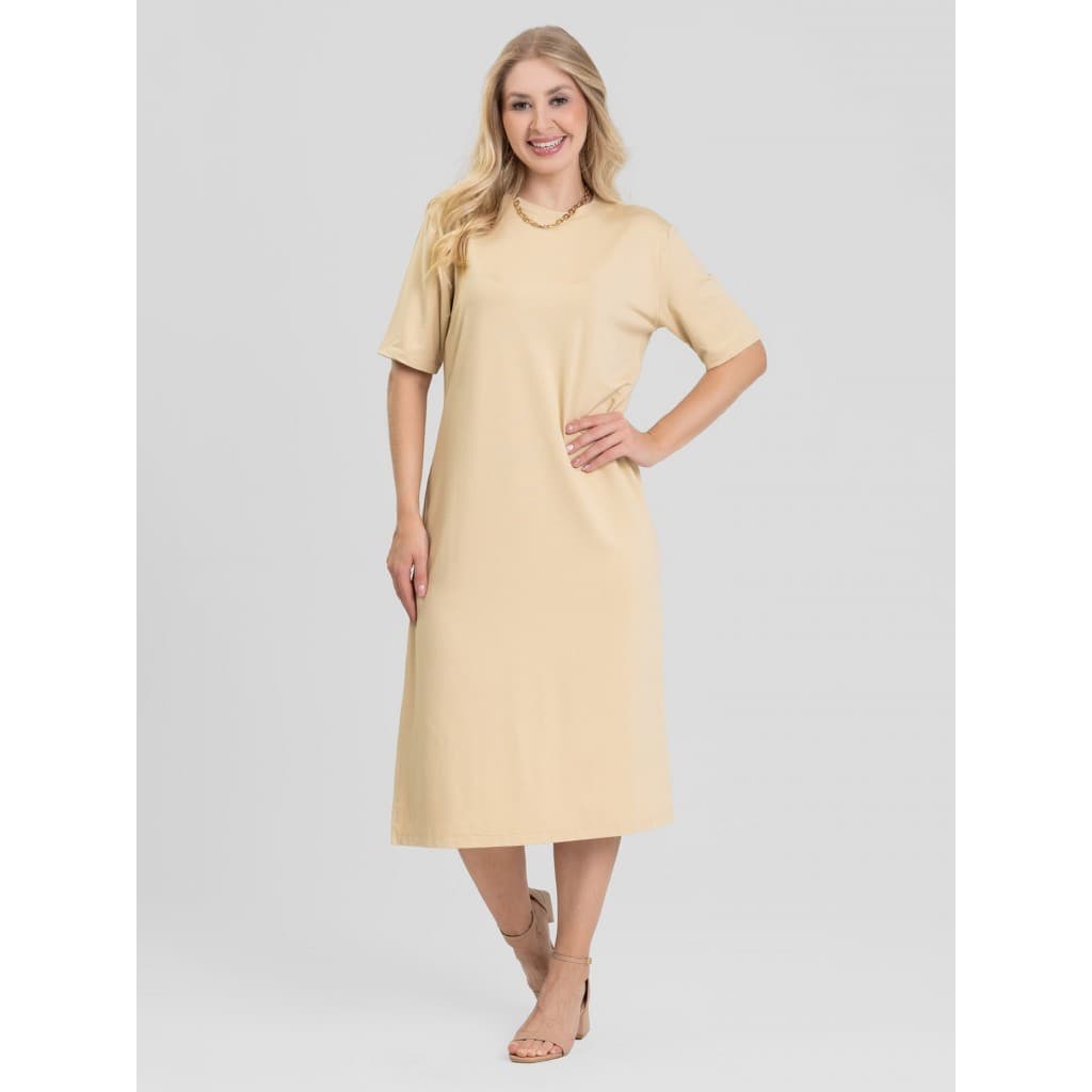 Vestido Feminino Midi De Molecotton De Viscose Aurora Algodão Premium Casual Verão Moda Gringa