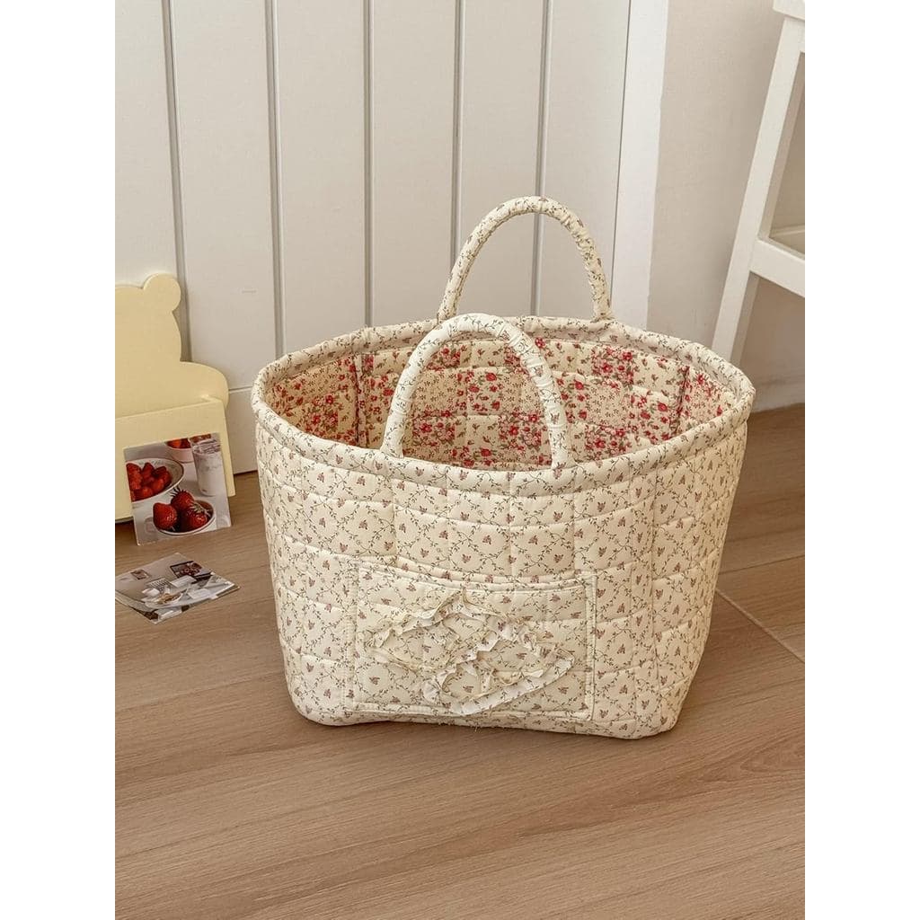Cesto de Armazenamento Dobrável Grande de Tecido Boho Floral Portátil para Lavanderia e Berçário, para Roupas e Brinqued