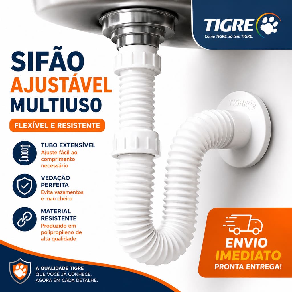 Sifão Universal Tigre Multiuso Flexível Sifão Sanfonado Extensível Para Pia Cozinha Lavatório Tanque