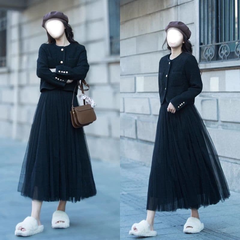 720 graus novo estilo saia de malha fofa saia de três camadas saia longa feminina estilo chinês estilo chinês