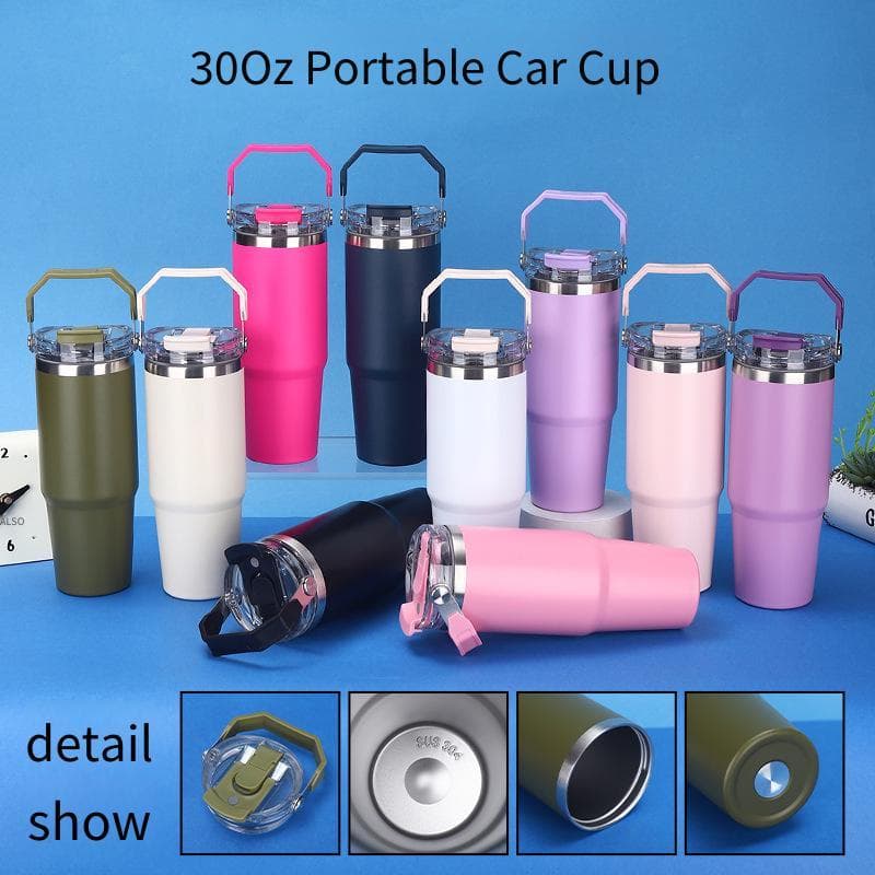 Copo mestre de gelo de aço inoxidável 30Oz, copo de carro de grande capacidade ao ar livre, vácuo de camada dupla com co