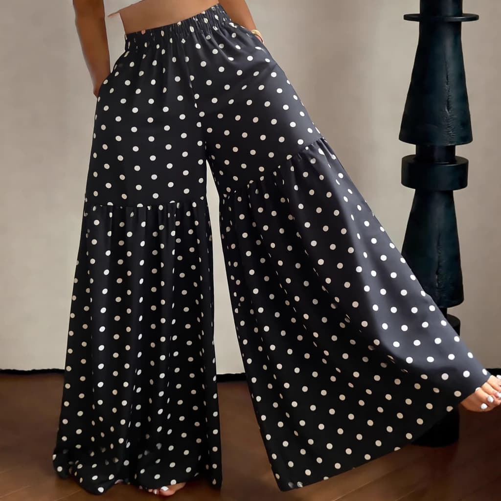 Calças femininas estampadas cintura solta fina perna larga elegante All-Match queimado calças de tamanho grande