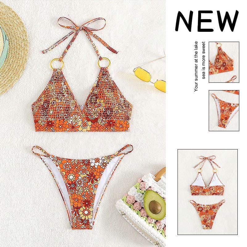 2026 Novo Biquíni Estampado de Duas Peças com Decote Halter, Cintura Alta e Costas Abertas para Mulheres