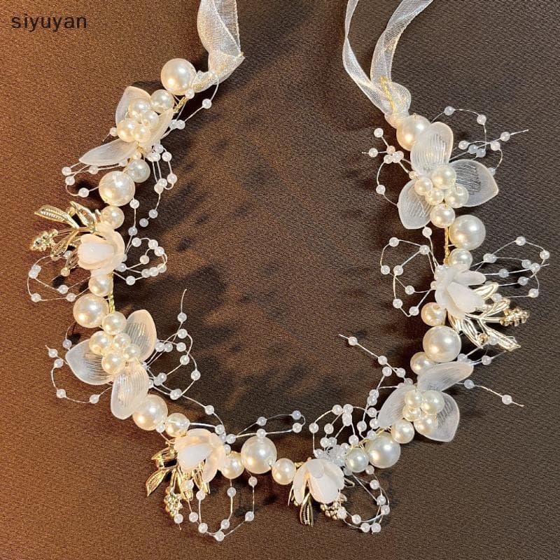 Elegante Meninas Pérola Flor Bandana Nupcial Guirlanda Bebê Cabelo Hoop Acessório De Casamento