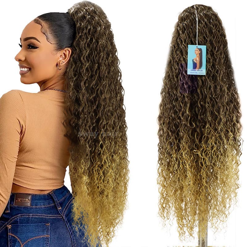 Sway Hair 100CM Rabo De Cavalo Encaracolado Super Longo Extensão De Cabelo Cacheado Longo Resistente Ao Calor Clip Sinté