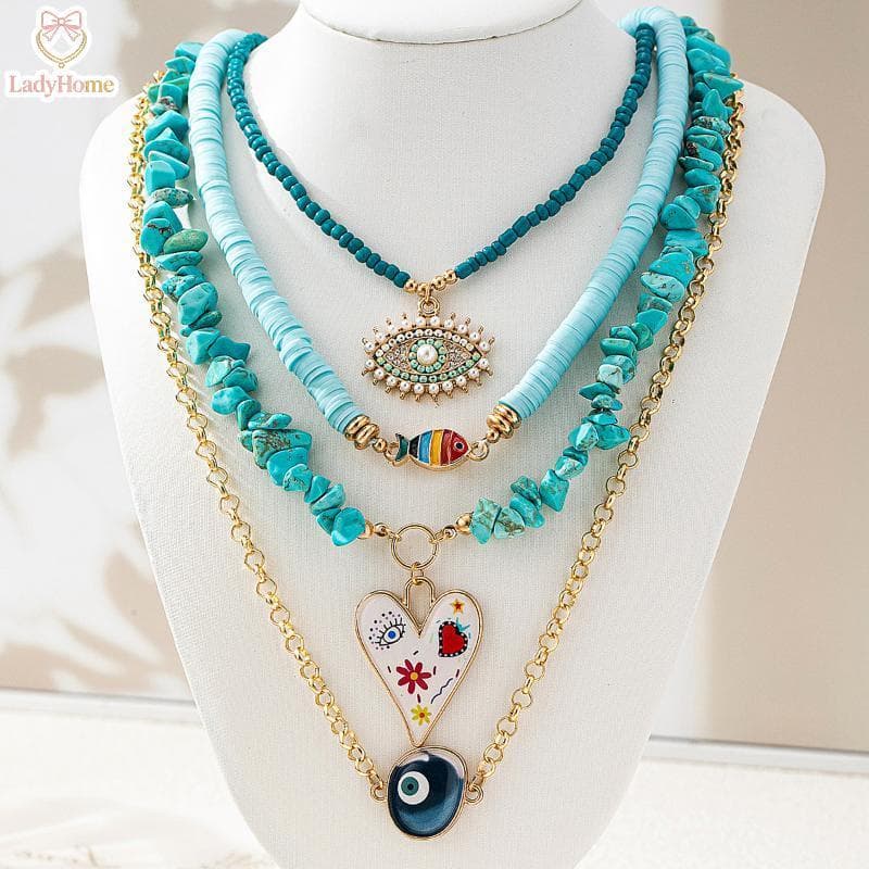 LADYH Azul Pedra Natural Gargantilha Nelace Para Mulheres Estilo Étnico Boêmio Artesanal Frisado Jóias Verão Passeios Ac