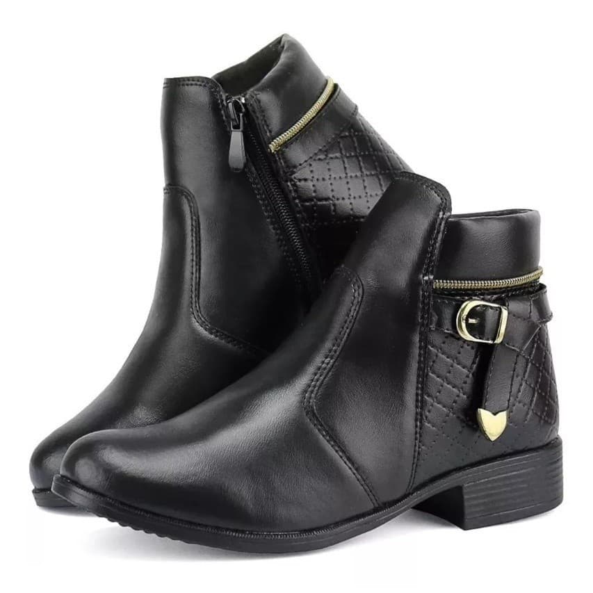 Bota Coturno Feminino Saltinho Baixo Cano Curto  com Ziper Botinha Inverno Frio